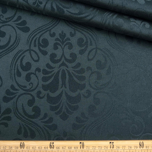 BROCATO VERDE TEAL OSCURO CON HOJAS Y ARABESCOS