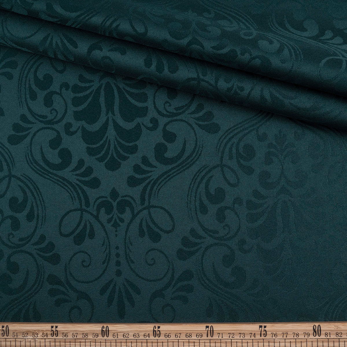 BROCATO VERDE TEAL OSCURO CON HOJAS Y ARABESCOS