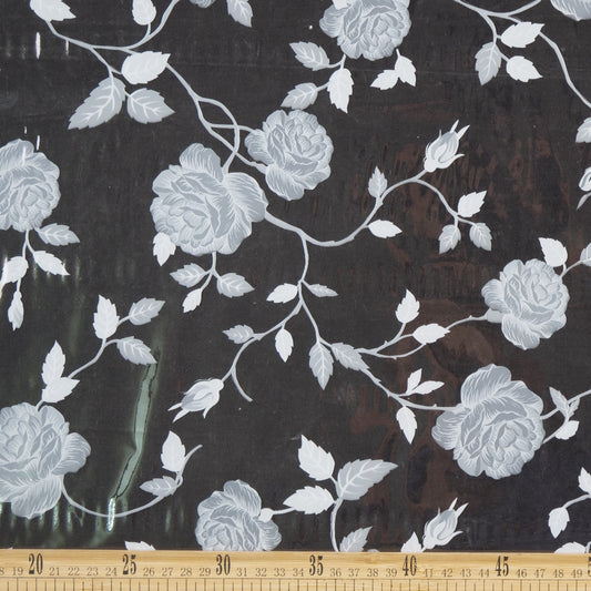 PVC ESTAMPADO BLANCO BRILLANTE CON ROSAS Y HOJAS