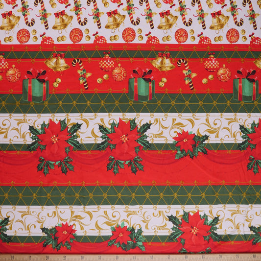 MANTELERIA NAVIDAD BLANCO BRILLANTE POINSETTIA Y BASTONES DULCES