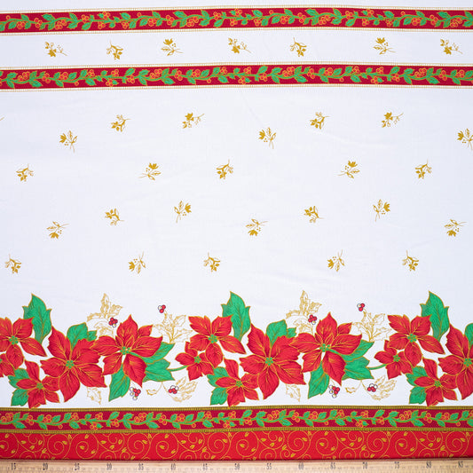 MANTELERIA NAVIDAD BLANCO BRILLANTE CON GUARDA DE POINSETTIAS