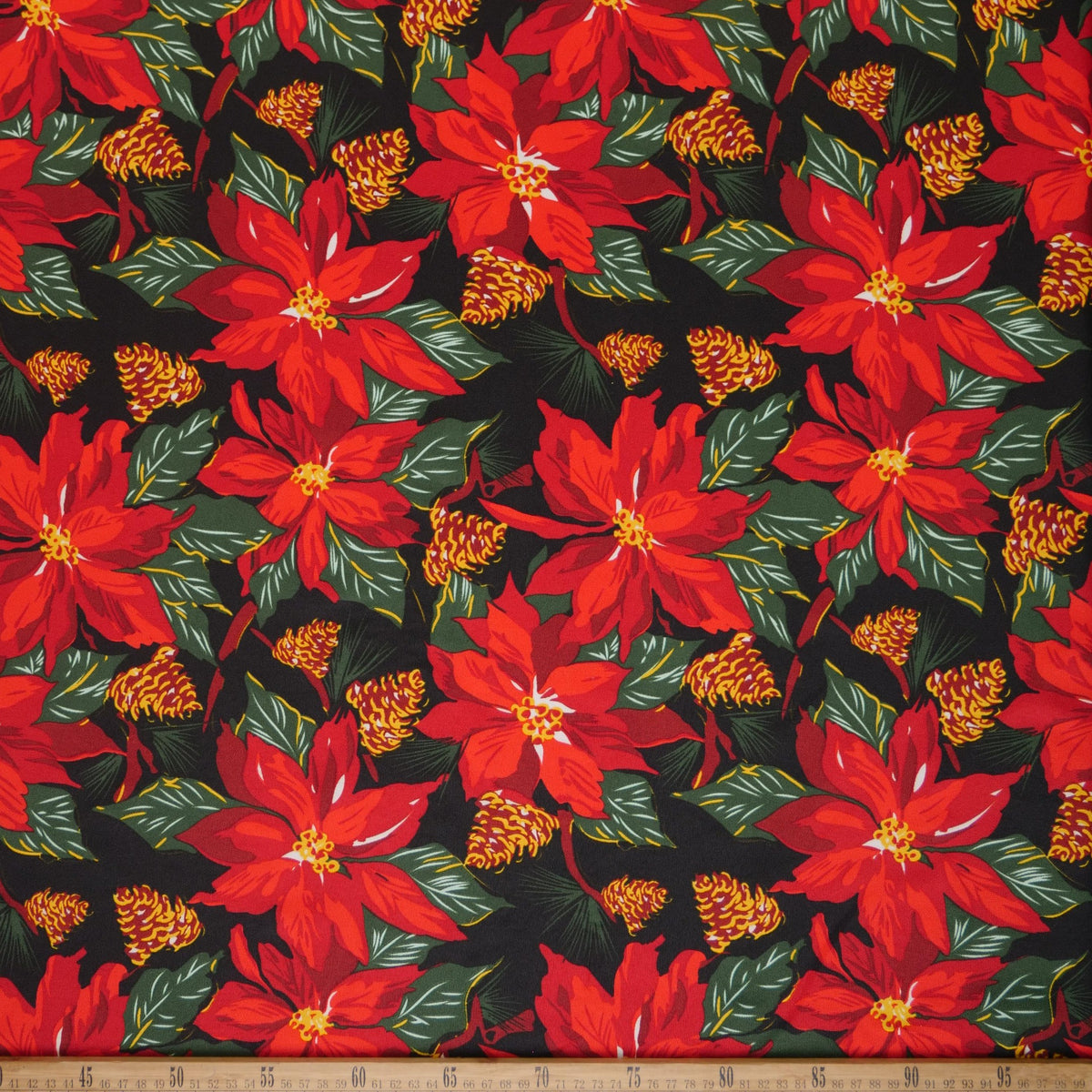 MANTELERIA NAVIDAD NEGRO METEORITO POINSETTIAS Y PINOS