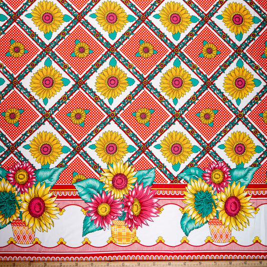 MANTELERIA ESTAMPADA ROJO MARTE CUADROS Y GIRASOLES