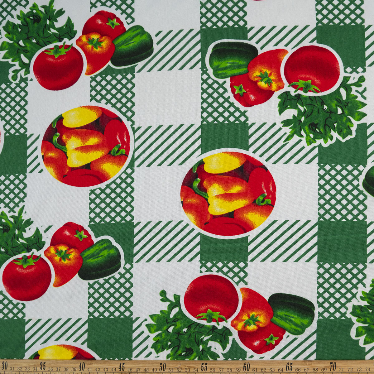 MANTELERIA ESTAMPADA VERDE FRIJOL CUADROS Y FRUTAS