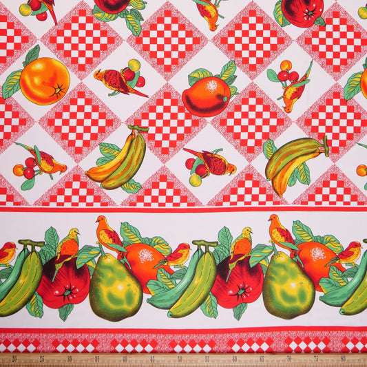MANTELERIA ESTAMPADA ROJO MARTE CON FRUTAS