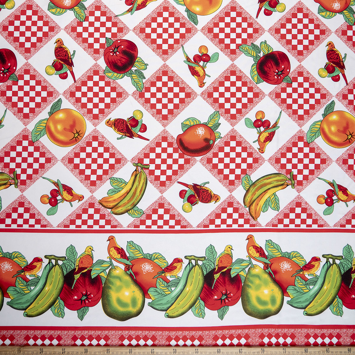 MANTELERIA ESTAMPADA ROJO MARTE CON FRUTAS