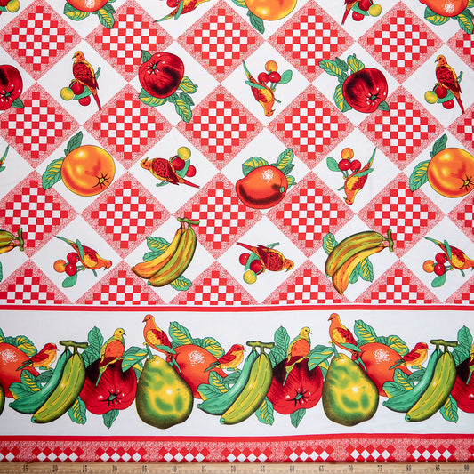MANTELERIA ESTAMPADA ROJO MARTE CON FRUTAS