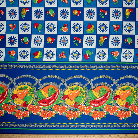 MANTELERIA ESTAMPADA AZUL SURF FRUTAS Y FLORES