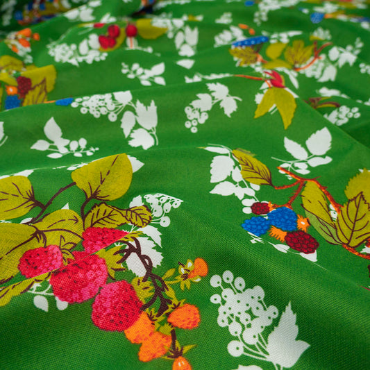MANTELERIA ESTAMPADA VERDE FRIJOL CON FRUTAS Y HOJAS