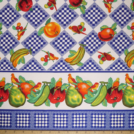 MANTELERIA ESTAMPADA AZUL SURF CUADROS Y FRUTAS