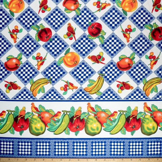 MANTELERIA ESTAMPADA AZUL SURF CUADROS Y FRUTAS