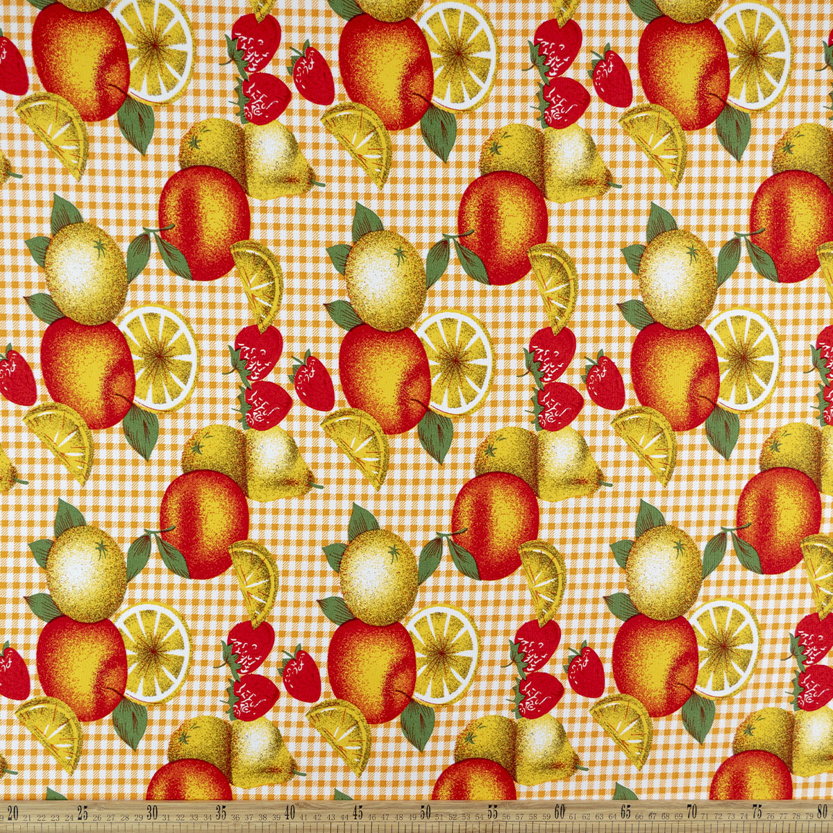 MANTELERIA ESTAMPADA NARANJA AMBAR CON FRUTAS