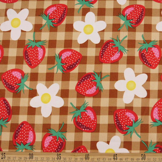 MANTELERIA ESTAMPADO BEIGE TRIGO CLARO FRUTILLAS Y VAINILLAS