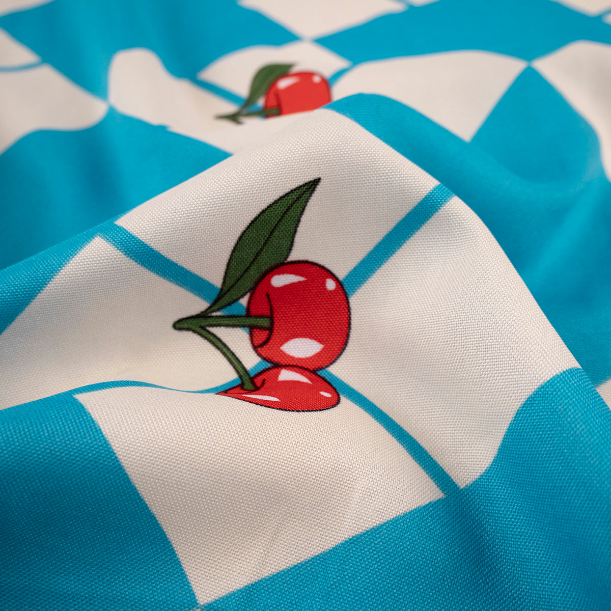 MANTELERIA ESTAMPADA TURQUESA CYAN CON FRUTAS