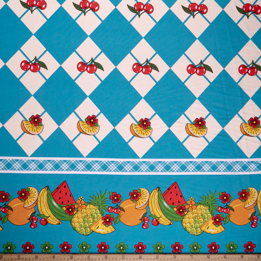 MANTELERIA ESTAMPADA TURQUESA CYAN CON FRUTAS