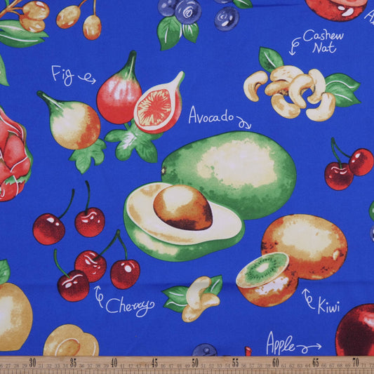MANTELERIA ESTAMPADA AZUL OLIMPIA CON FRUTAS
