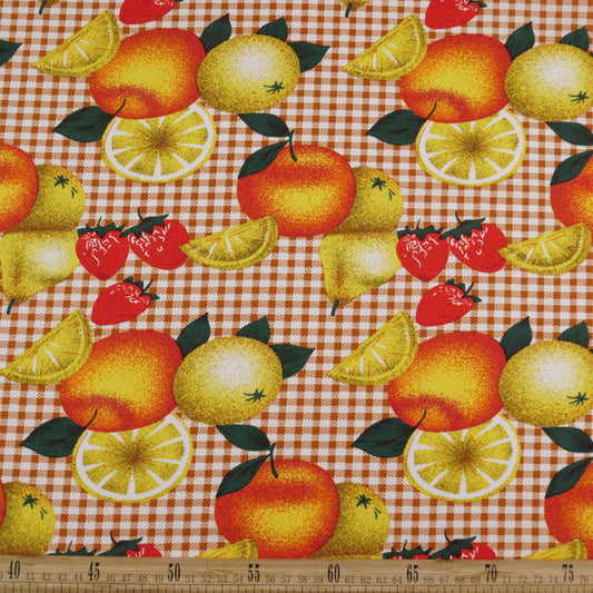 MANTELERIA ESTAMPADA MARRON ARMINO CON NARANJAS