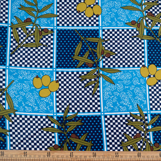 MANTELERIA ESTAMPADA AZUL ECLIPSE TOTAL CUADROS Y OLIVAS