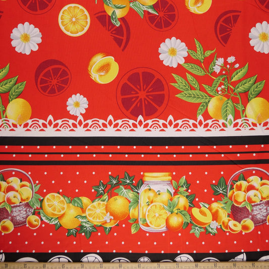 MANTELERIA ESTAMPADA ROJO CARMESI CON NARANJAS