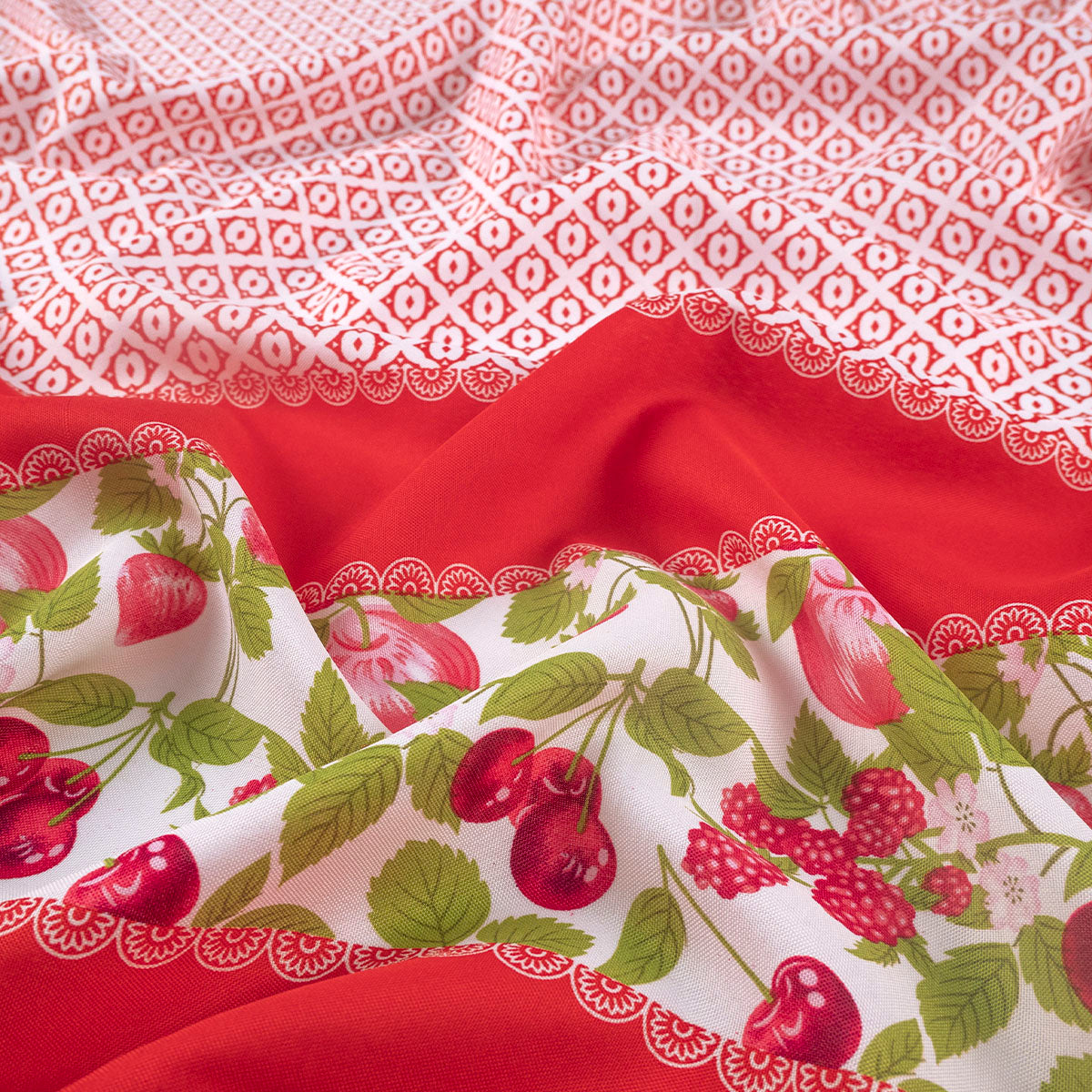 MANTELERIA ESTAMPADA ROJO NARANJA COM GUARDAS