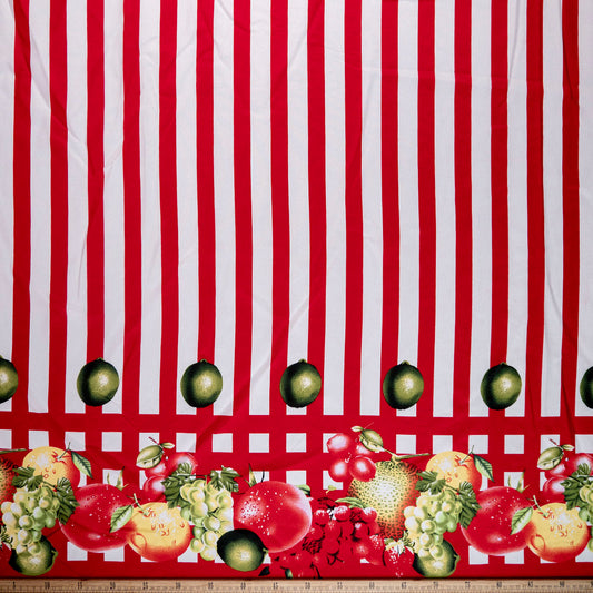 MANTELERIA ESTAMPADA ROJO MARTE RAYAS Y FRUTAS