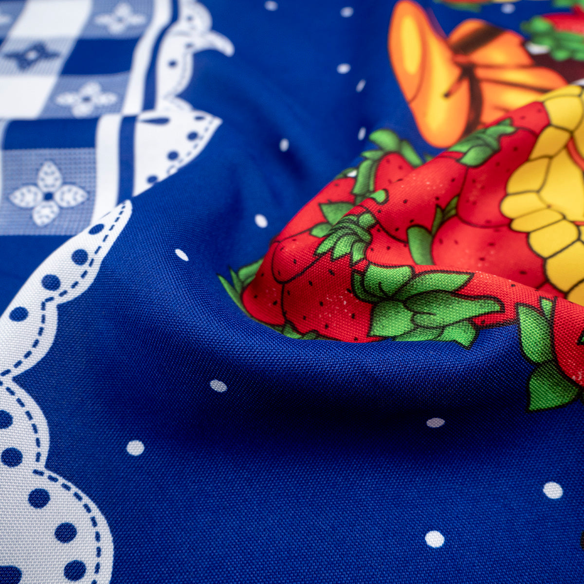 MANTELERIA ESTAMPADA AZUL SURF CON FRUTAS