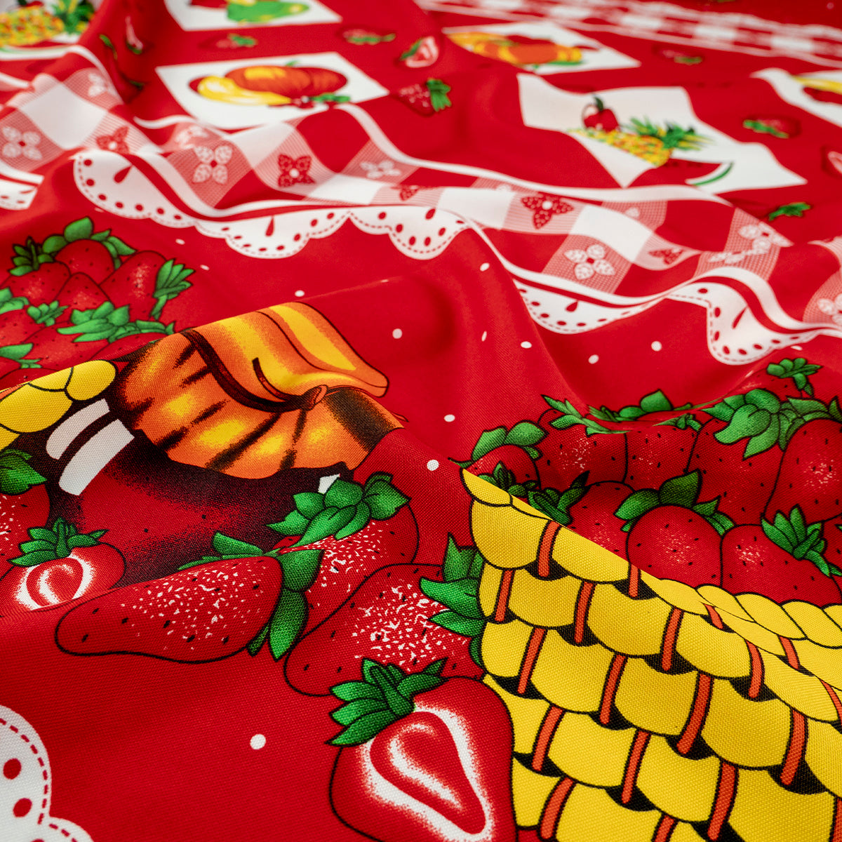 MANTELERIA ESTAMPADA ROJO MARTE CON FRUTAS