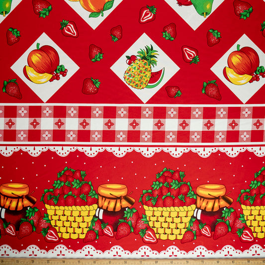 MANTELERIA ESTAMPADA ROJO MARTE CON FRUTAS