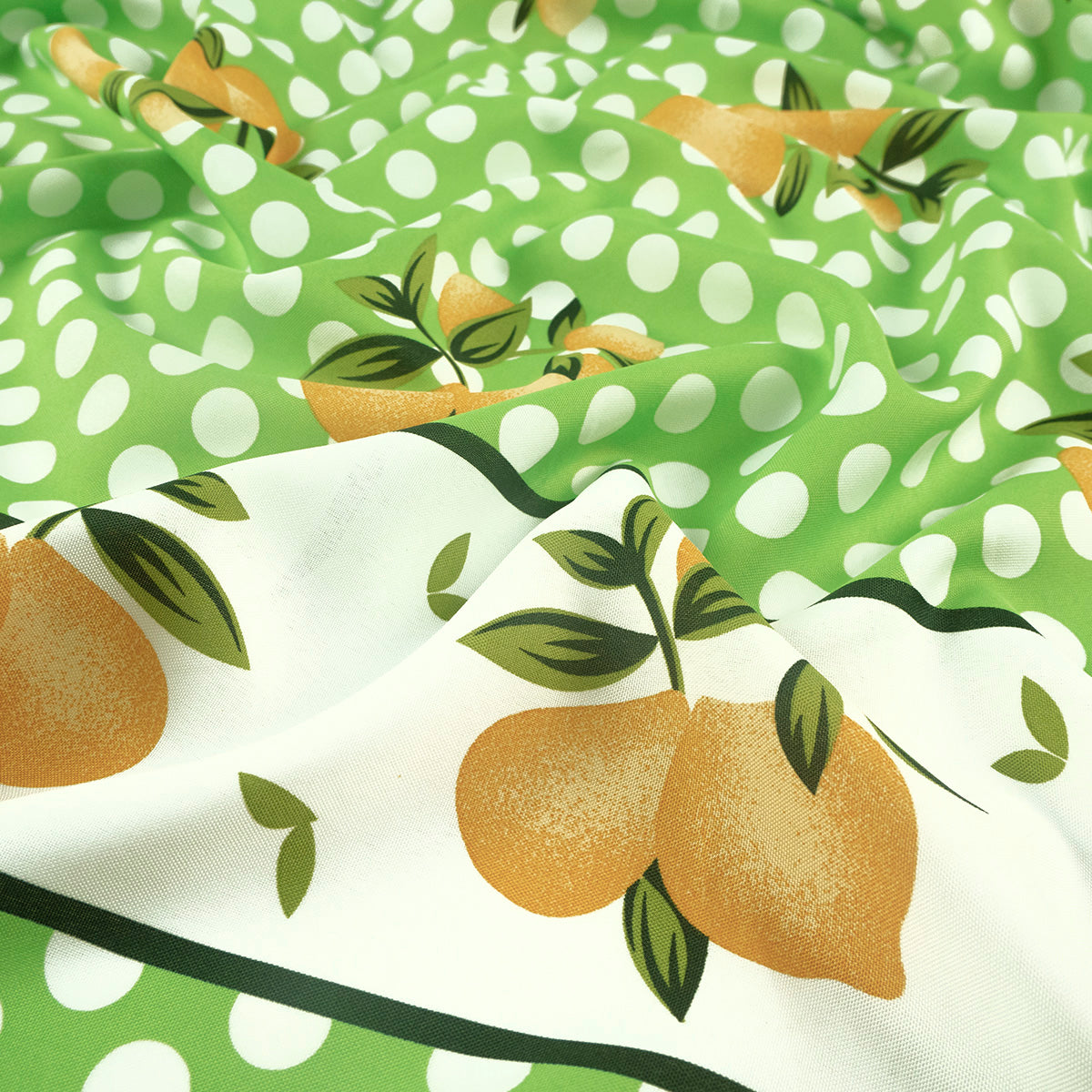MANTELERIA ESTAMPADA VERDE NEON CON MOTAS Y LIMONES