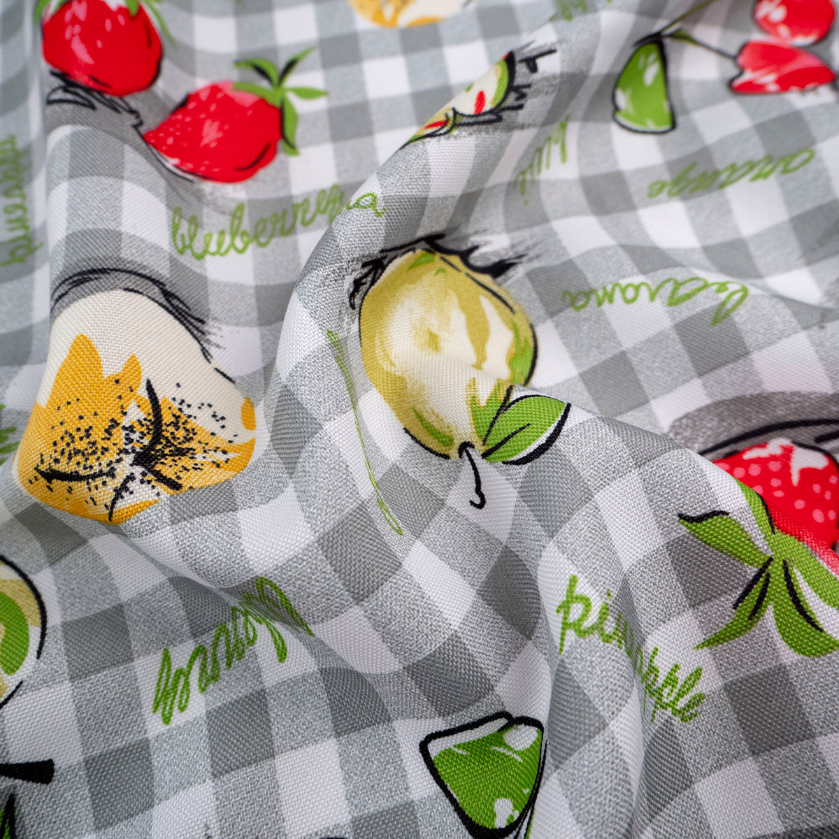 MANTELERIA ESTAMPADA GRIS PELTRE CUADRILLE Y FRUTAS