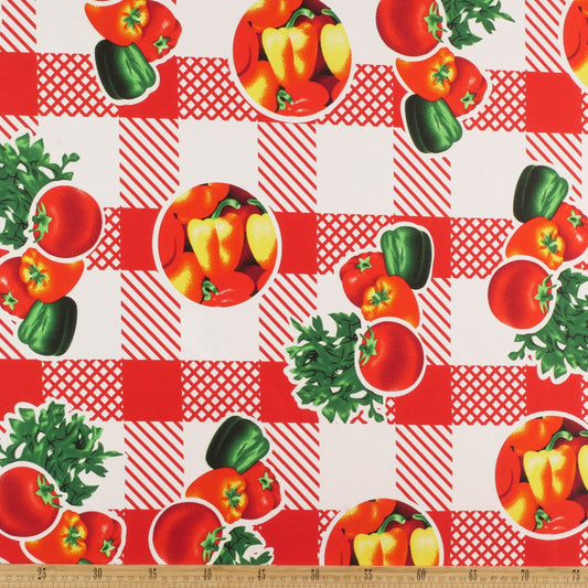MANTELERIA ESTAMPADA ROJO MARTE CON FRUTAS