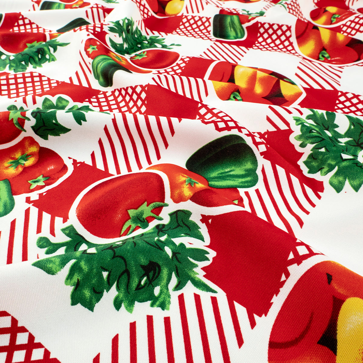 MANTELERIA ESTAMPADA ROJO MARTE CON FRUTAS