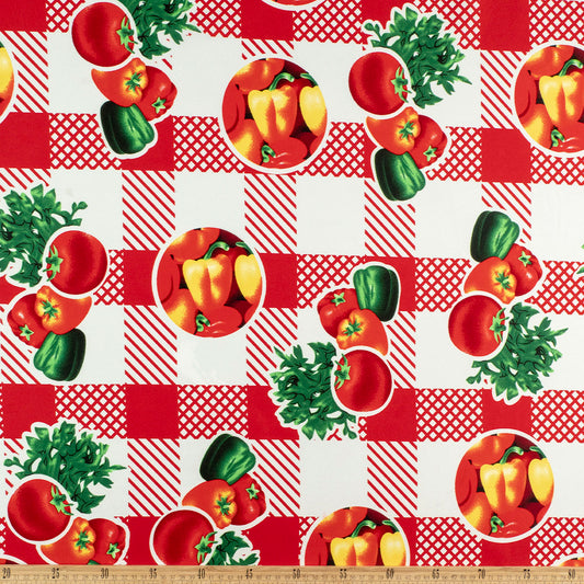 MANTELERIA ESTAMPADO ROJO MARTE CON FRUTAS