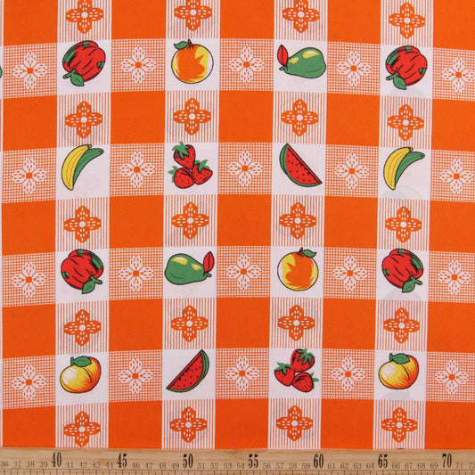 MANTELERIA ESTAMPADA NARANJA CUADRILLÉ FRUTAL