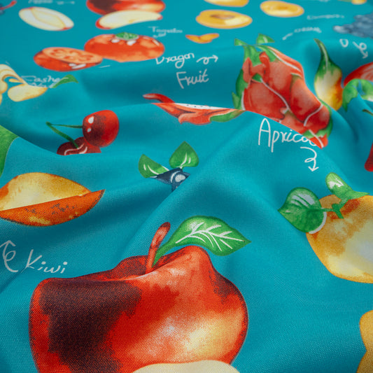 MANTELERIA ESTAMPADA VERDE CERAMICA CON FRUTAS