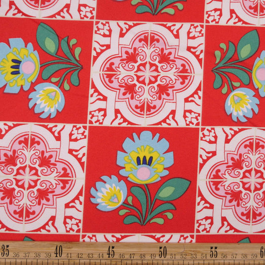 MANTELERIA ESTAMPADA ROJO MARTE MANDALAS Y FLORES