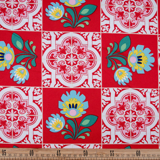 MANTELERIA ESTAMPADA ROJO MARTE MANDALAS Y FLORES