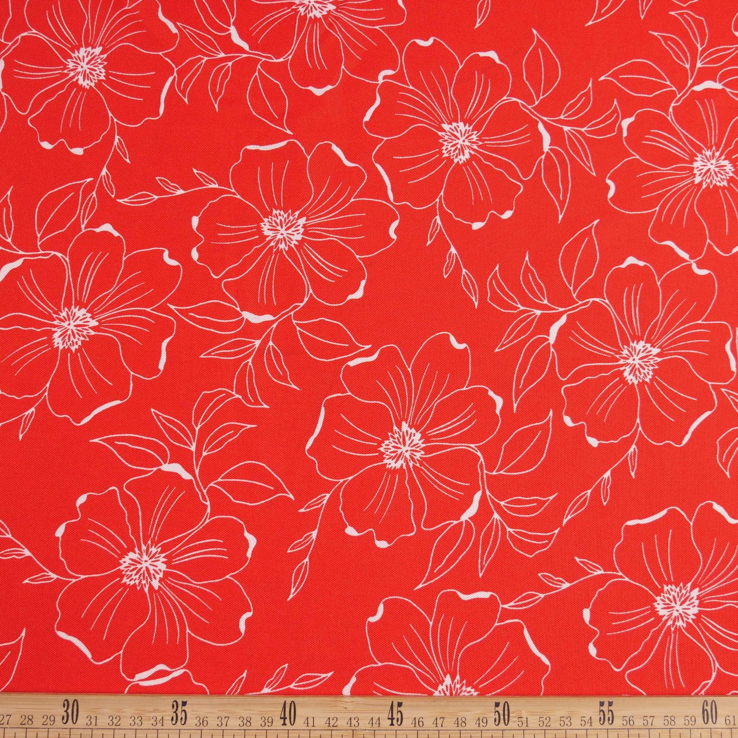MANTELERIA ESTAMPADA ROJO CARMESI CON FLORES BLANCAS