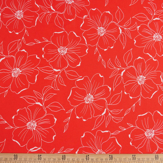 MANTELERIA ESTAMPADA ROJO CARMESI CON FLORES BLANCAS
