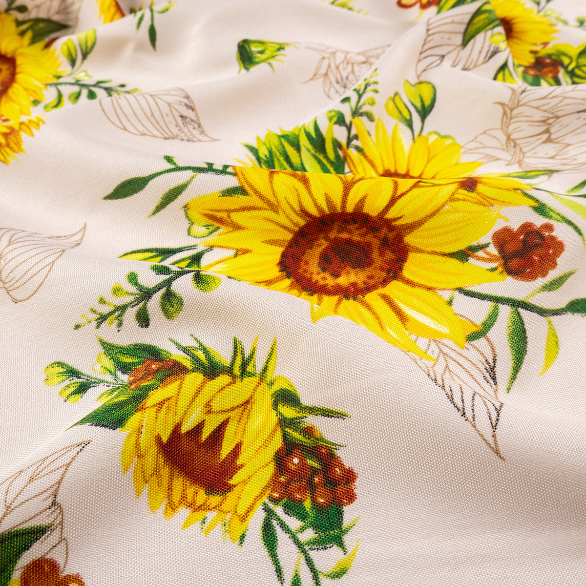 MANTELERIA ESTAMPADO VAINILLA GIRASOLES Y HOJAS MARRONES