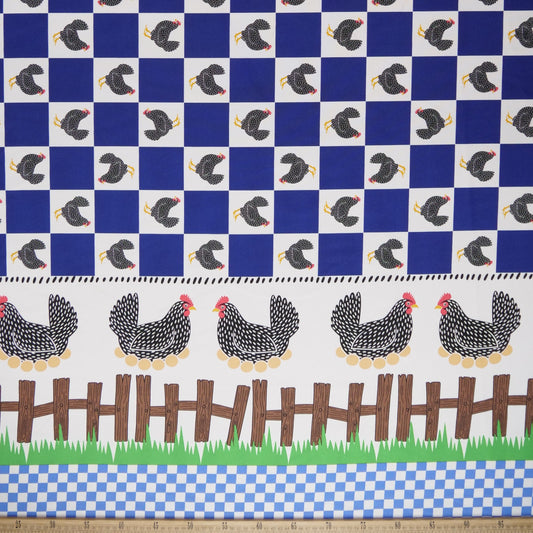 MANTELERIA ESTAMPADA AZUL OLIMPIA GALLINITAS Y CUADROS