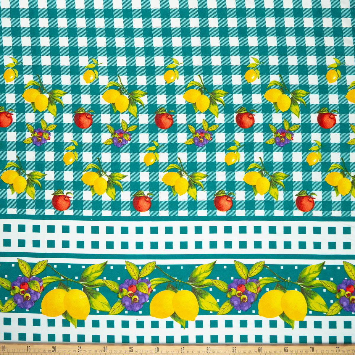 MANTELERIA ESTAMPADA VERDE CERAMICA CUADRILLE CON FRUTAS