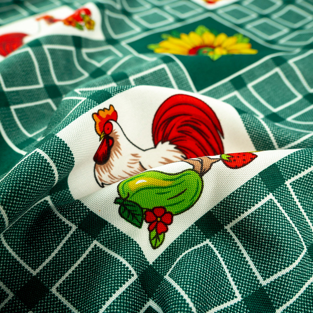MANTELERIA ESTAMPADA VERDE VERDANT CON GALLINITAS