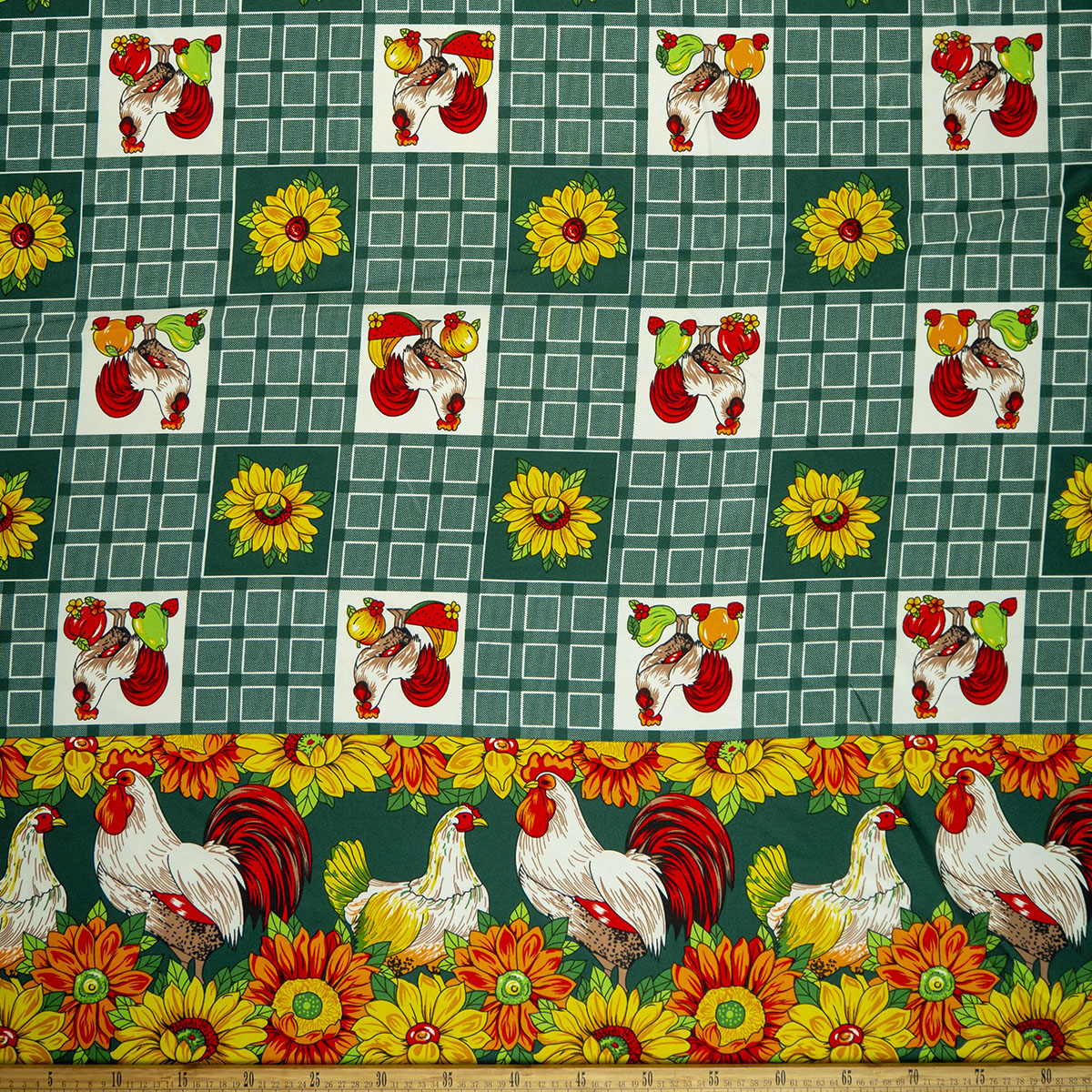 MANTELERIA ESTAMPADA VERDE VERDANT CON GALLINITAS