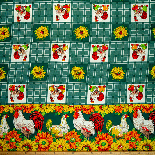 MANTELERIA ESTAMPADA VERDE VERDANT CON GALLINITAS