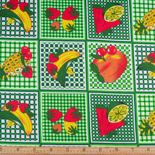 MANTELERIA ESTAMPADA VERDE FRIJOL CUADROS Y FRUTAS