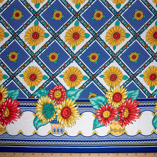 MANTELERIA ESTAMPADA AZUL SURF GUARDAS CON GIRASOLES