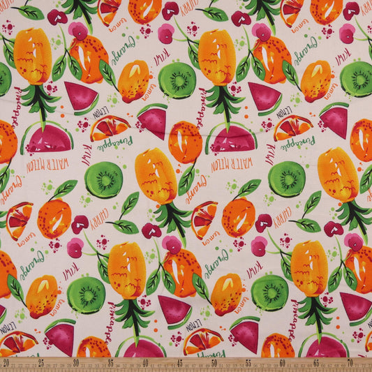 MANTELERIA ESTAMPADO VAINILLA FRUTAS TROPICALES