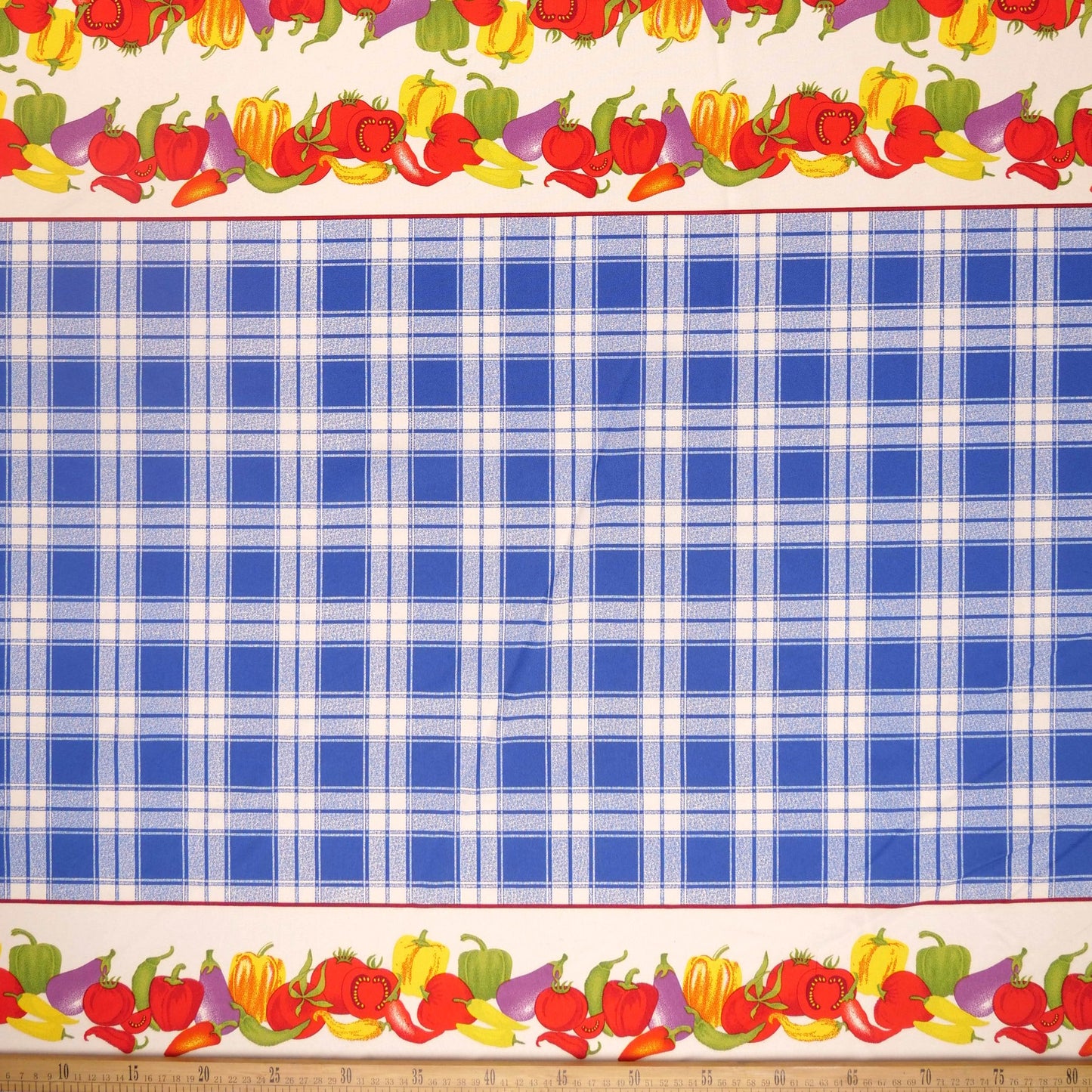 MANTELERIA ESTAMPADA AZUL OLIMPIA CUADROS Y FRUTAS