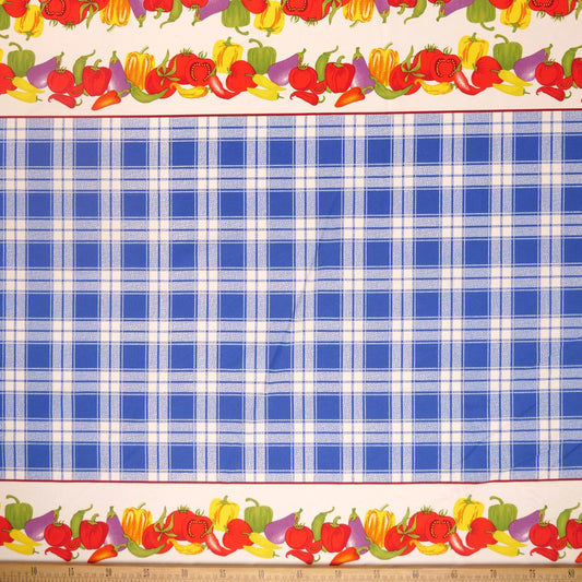 MANTELERIA ESTAMPADA AZUL OLIMPIA CUADROS Y FRUTAS